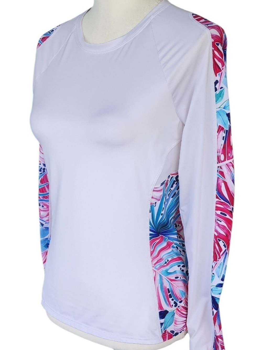 Tail White Long-Sleeve Performance Top with Pink & Blue Floral Panels - Picture 5 of 8